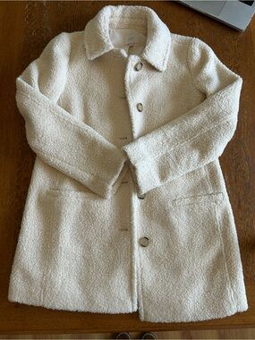 LOFT Cream Sherpa Button-Front Coat